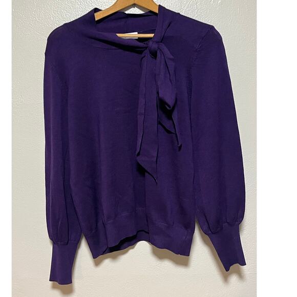 Women's Liz Claiborne Purple  Soft Cozy Sweater Bow Tie Neckline Size Med - Picture 1 of 4